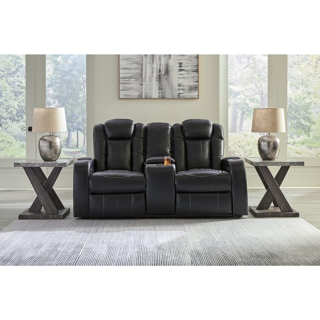Signature Design by Ashley Caveman Den Midnight Power Reclining Loveseat with Console - 75" W x 42" D x 42" H