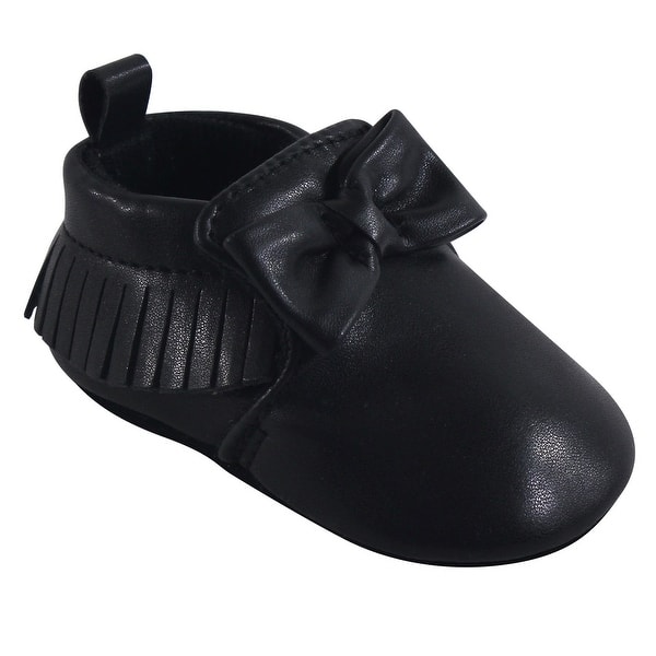 slide 1 of 1, Hudson Baby Infant Girl Moccasin Shoes, Black 0-6 Months - Black