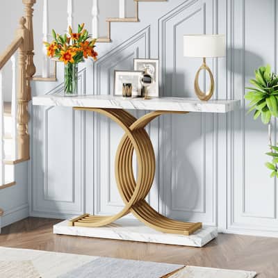 Modern 39 Inches Console Table with Geometric Metal Legs