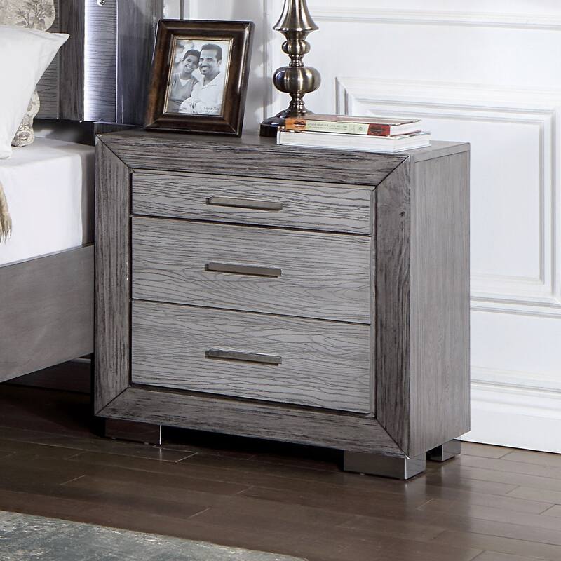 Nightstand Bedroom 1pc Nightstand Solid wood Bar Handles 3-Drawers bedside Table Metal Bracket Legs USB Ports
