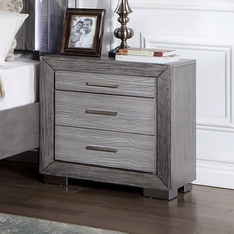 Nightstand Bedroom 1pc Nightstand Solid wood Bar Handles 3-Drawers - Gray