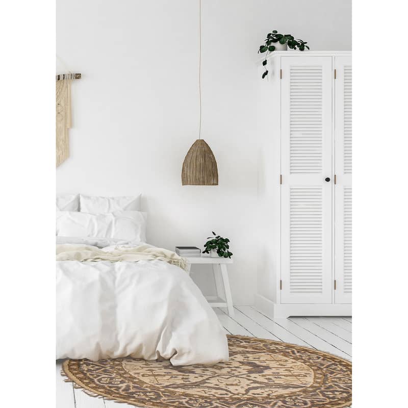 ECARPETGALLERY Hand-knotted Royal Oushak Ivory Wool Rug - 4'10 x 4'10