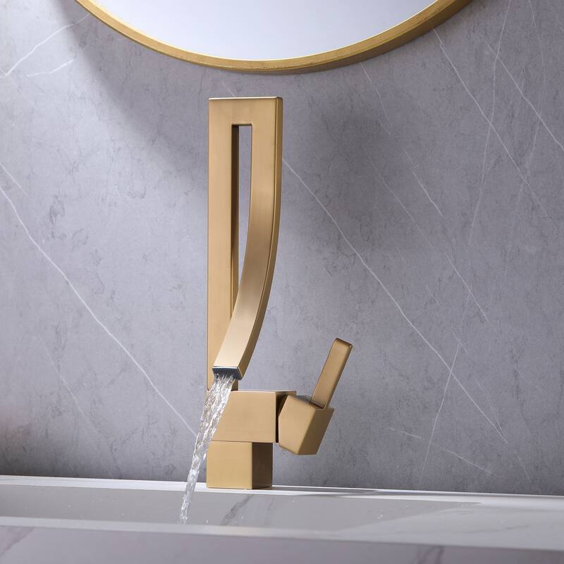 Brushed Gold Square Single Hole Single Handle Bathroom Faucet