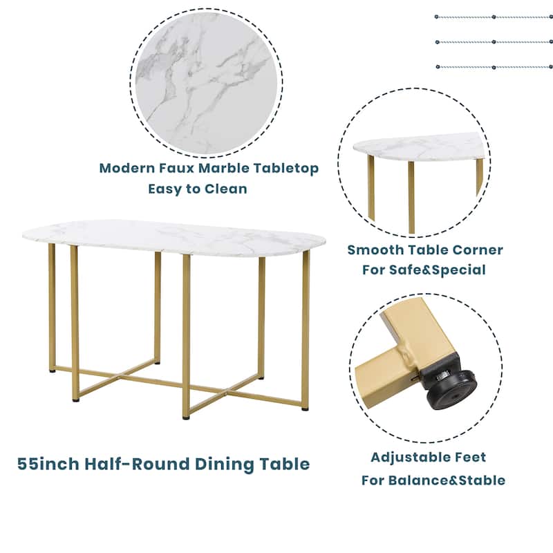 Modern 7-Piece Dining Table Set with Faux Marble Compact 55Inch Kitchen Table Set for 6