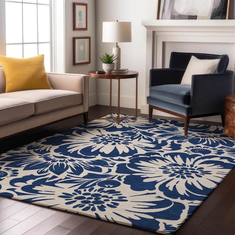 Premium Washable Super Soft Modern Floral Mayfield Rug - Navy - 5' x 7' 6" - Rectangle