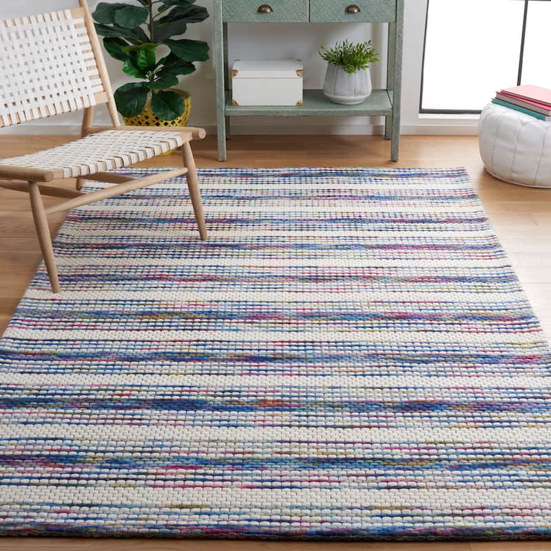SAFAVIEH, Handmade Marbella Grit Wool Rug - 6' Square - Ivory/Blue