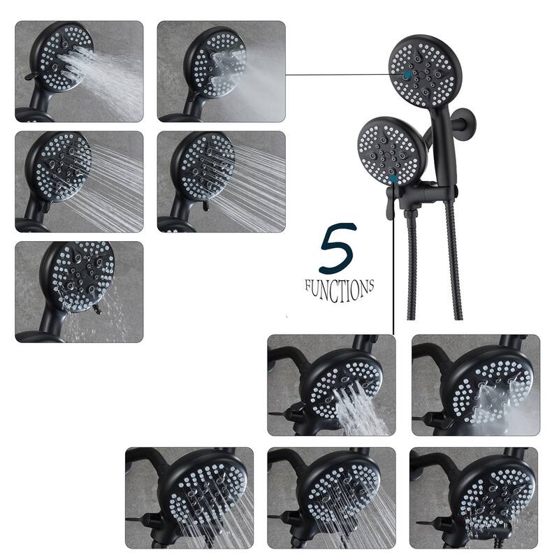 Complete Shower System with Tub Shower Faucet Set 5in Head Matte Black