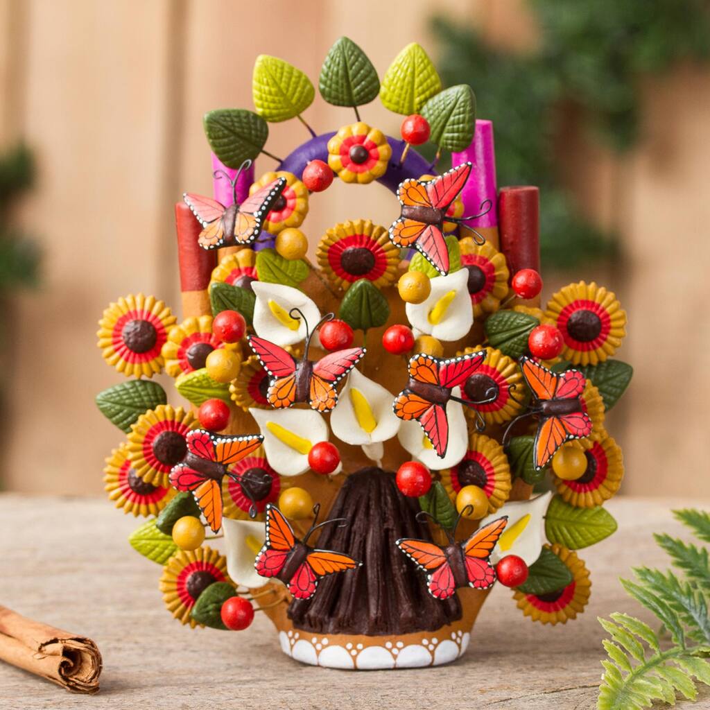 Novica Handmade Monarch World Ceramic Sculpture