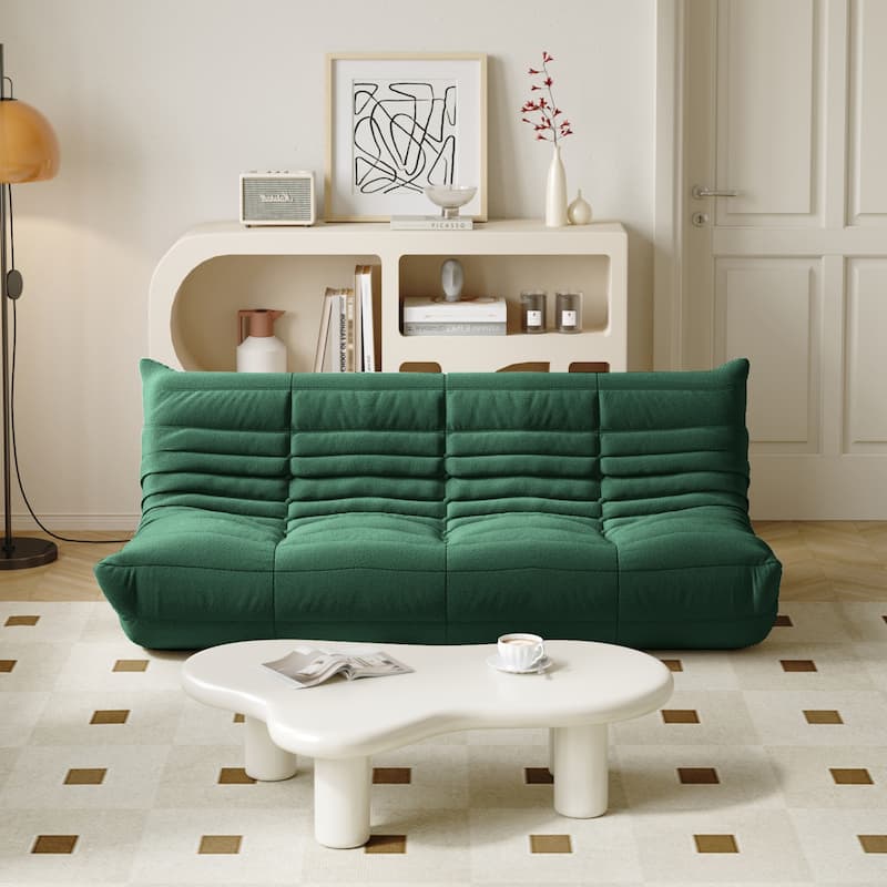 3 Seats Lazy Floor Sofa, Teddy Velvet Sofa Bean Bag Couch