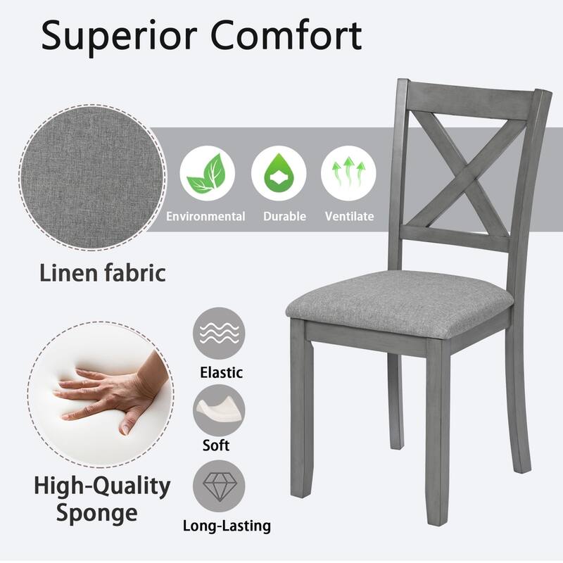 7-Piece Dining Set, 58.5" Wood Dining Table with 6 Padded Chairs