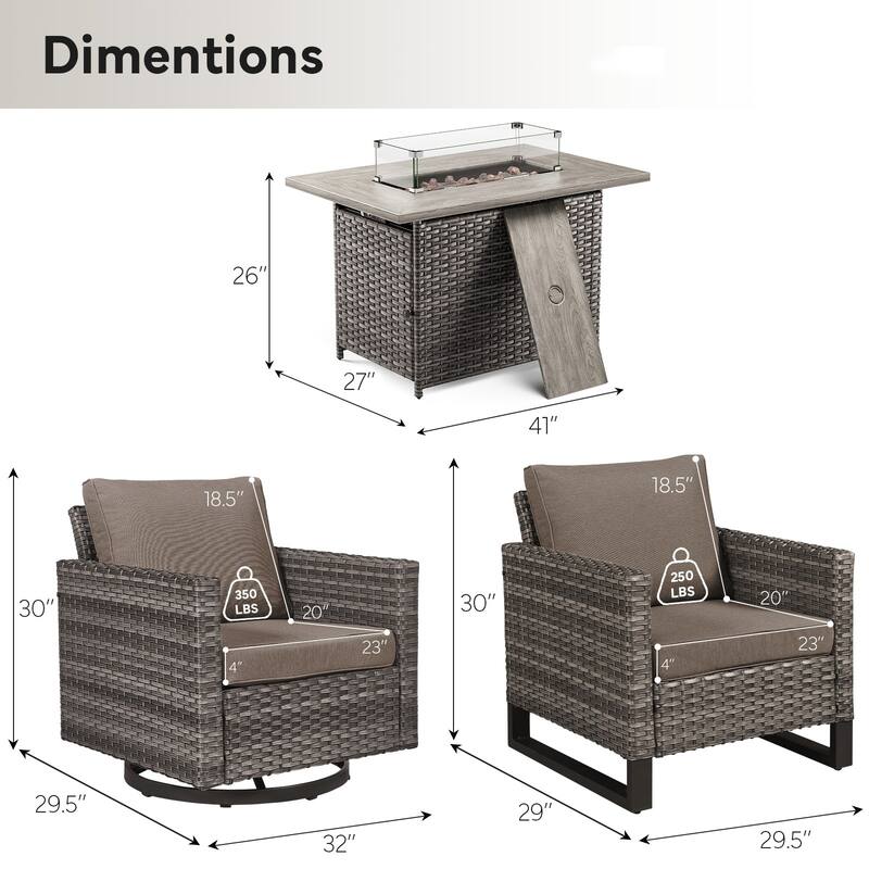 2 Swivel Chair 2 Club Chair with Fire Table Grey-Grey - Grey