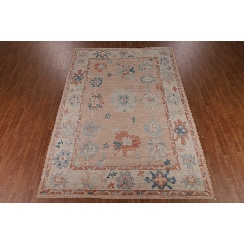 Oushak Turkish Area Rug Handmade Pink Vegetable Dye Wool Carpet - 9'2"x 11'8"