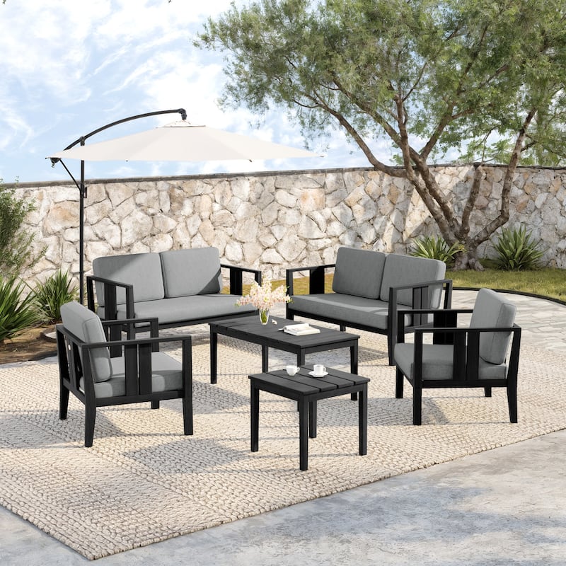 Teak Wood 6-Piece Outdoor Conversation Set with Table