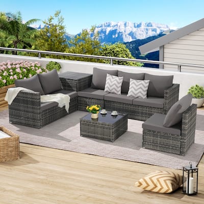 6-Piece Wicker Sectional Sofa Set with Corner & Glass Table