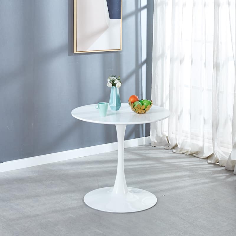 31.5" Mid-century Round Dining Table for 2-4 people,with MDF Top and Metal Base - White