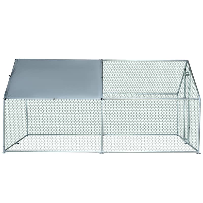 PawHut Galvanized Large Metal Chicken Coop Cage 2 Rooms Walk-in Enclosure Poultry Hen Run House Playpen Rabbit Hutch