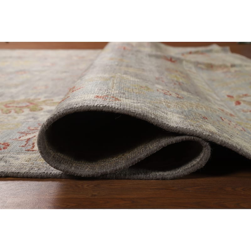 Hand Knotted Oriental 100% Wool Carpet Transitional All-Over Greys & Charcoal Oushak Area Rug - 9' 10'' X 7' 11''