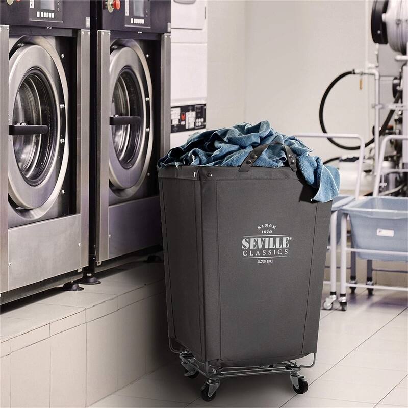 Large Commercial Heavy Duty Rolling Steel Frame Laundry Hamper Canvas - 18.1"L x 18.1"W x 27"H