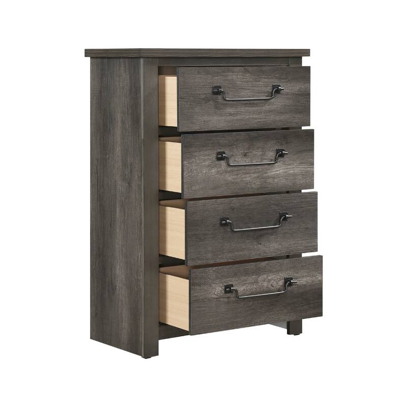 Nemy Tall Dresser Chest, 4 Drawers, Gray Melamine Board, Drop Handles
