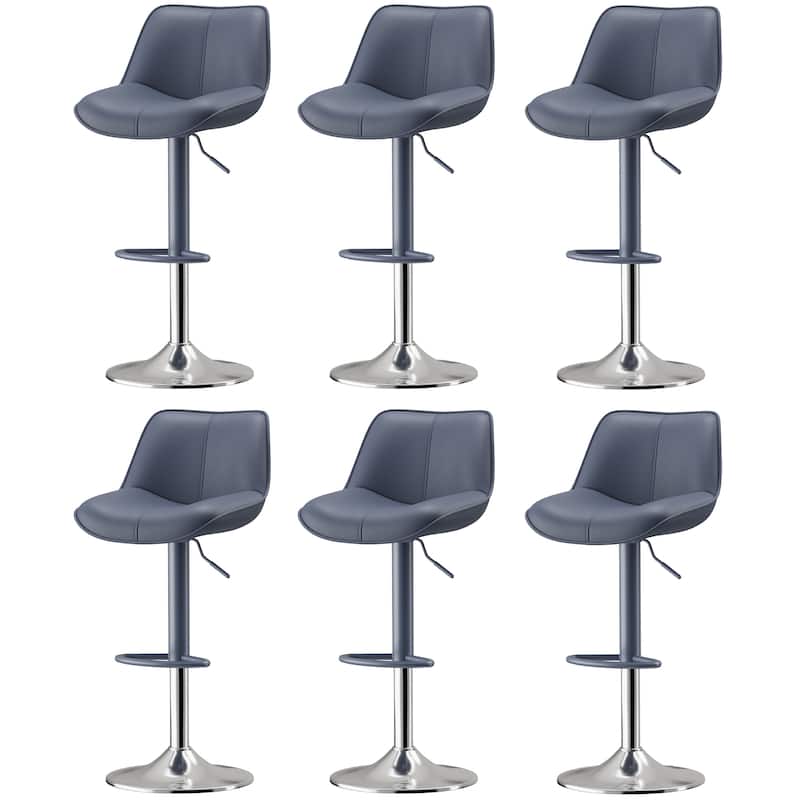Bar Stools Adjustable Swivel Faux Leather Barstools with Footrests - Blue - Set of 6