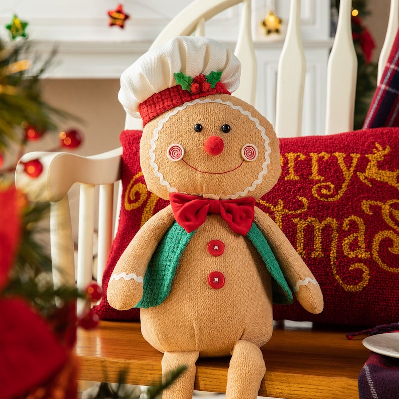 Glitzhome 39"H Telescoped Fabric Christmas Gingerbread Man Home Decor
