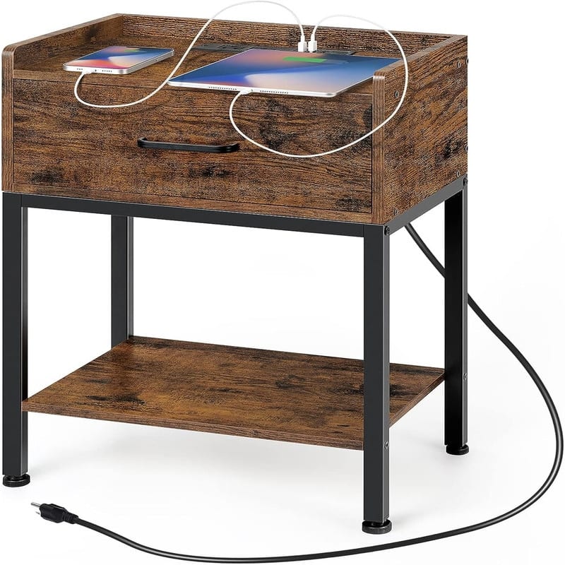 Nightstand with Charging Station - Brown