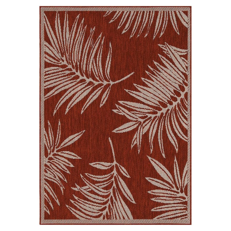 Indoor/Outdoor Area Rug/ Runner/ Doormat -Machine Washable, Weather and UV Resistant-Waterproof-Liana - 6'6''x9' - Red&Ivory