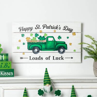 Glitzhome 24"L Valentine's Day or St. Patrick's Holiday Wooden Truck Wall Sign