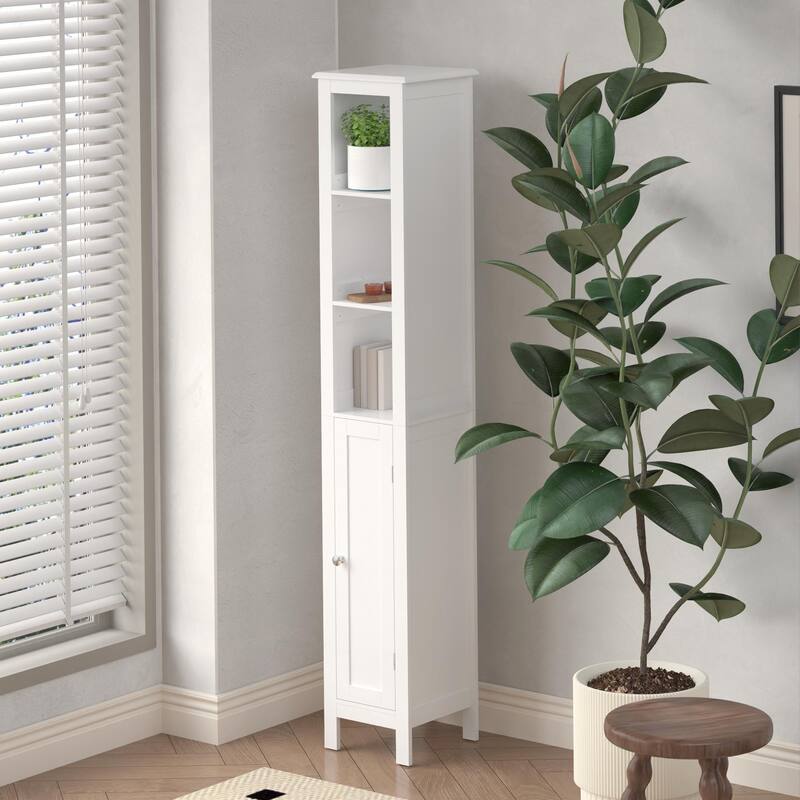 66.92" Tall Storage Cabinet for Bathroom w/ Adjustable Shelves,Slim 1 Doors Freestanding Cabinet w/ Anti-Tip, Open Compartments