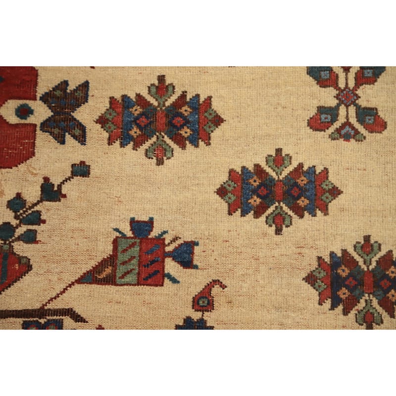 Hand Knotted Oriental 100% Wool Carpet Traditional Geometric Beige & Ivories Sirjan Area Rug - 6' 11'' X 5' 1''