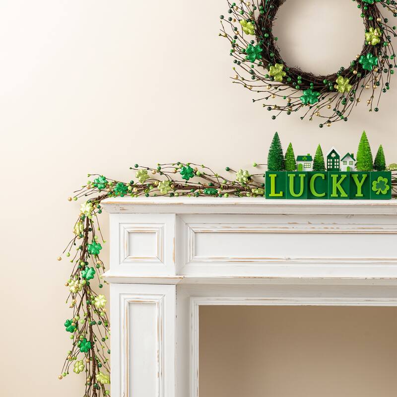 Glitzhome 20"D St. Patrick's Shamrock Berry Wreath & Garland