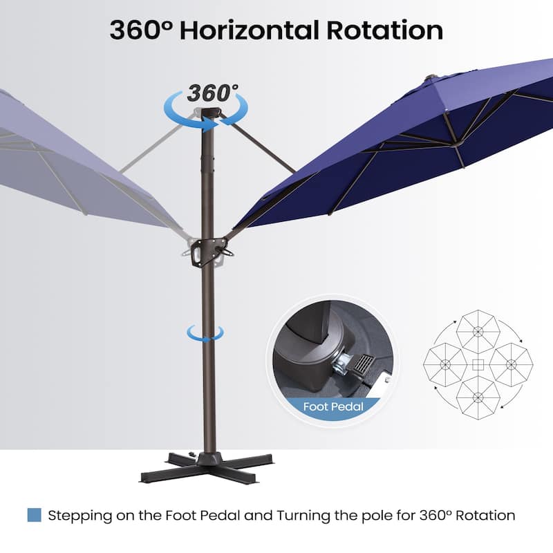 Outdoor 11 Ft Patio Cantilever Offset Umbrella with 360 Degree Rotation