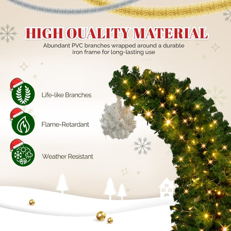 6 FT Santa Hat Style Pre-lit Christmas Tree, Hinged Artificial Xmas Tree Pine Tree for Holiday Party Store Office Home