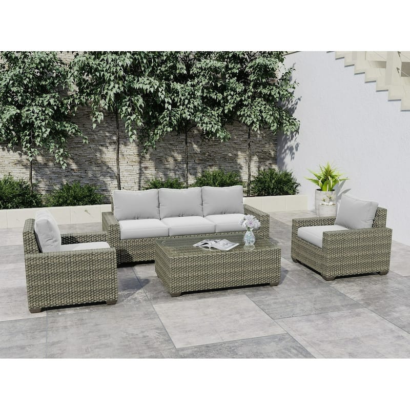 6-Piece Outdoor Wicker Sectional Sofa Set With Cushions And Coffee Table