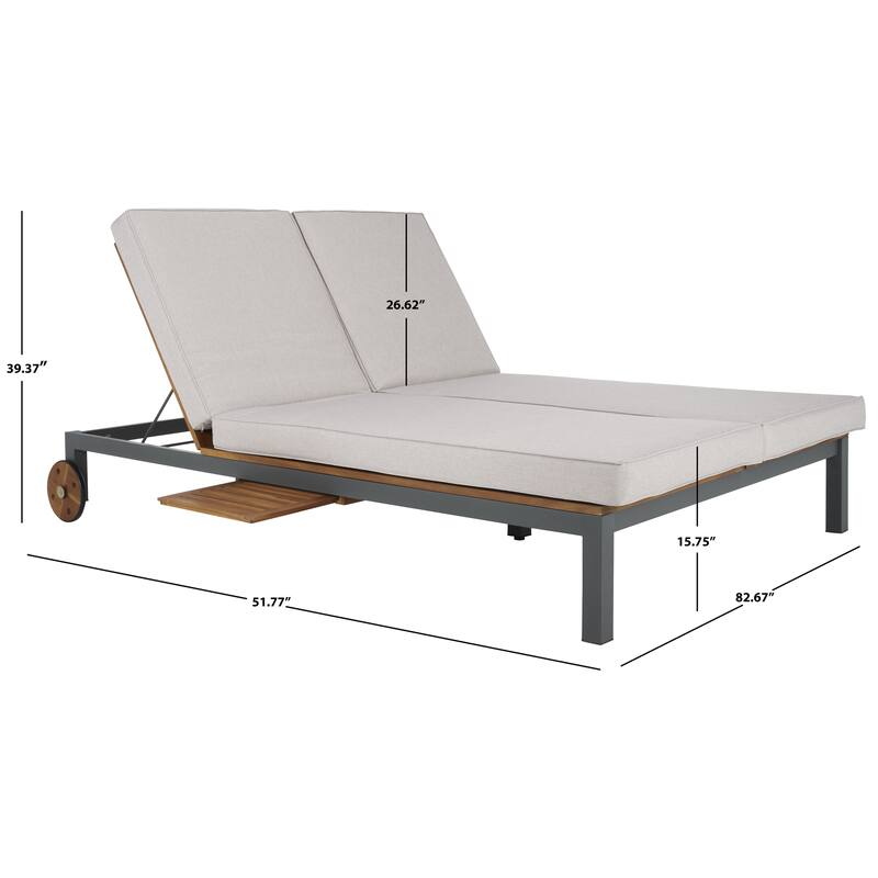 SAFAVIEH Outdoor Francka Adjustable Double Lounge Chair with Side Table - 83 In. W x 52 In. D x 15.8 In H - 83Wx52Dx16H