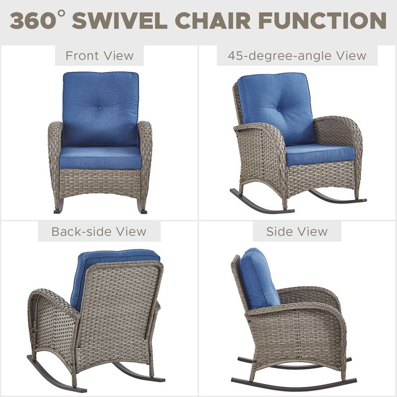 Outdoor Rocking Chair with Side Table Grey-Blue - Grey