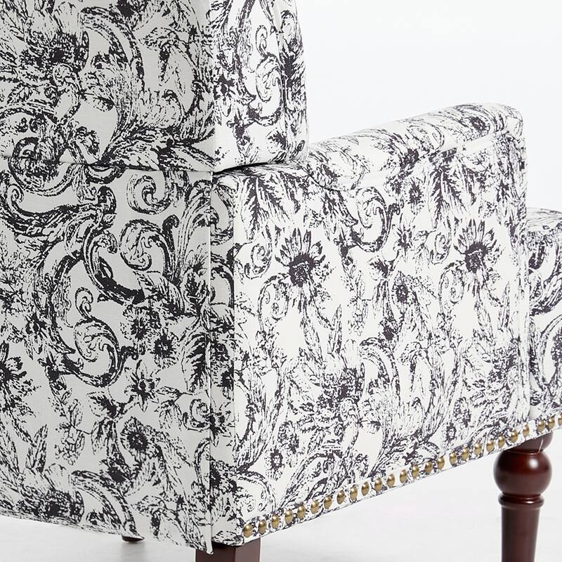 Linen Accent Chairs Nailhead Trim Armchairs with Wooden Legs