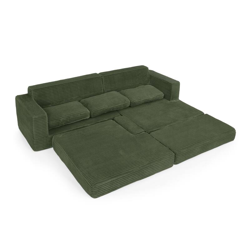 112.6" L-Shaped Modular Sectional Left sofa seat with Queen Sleeper Function, Corduroy Upholstery and No Assembly Required
