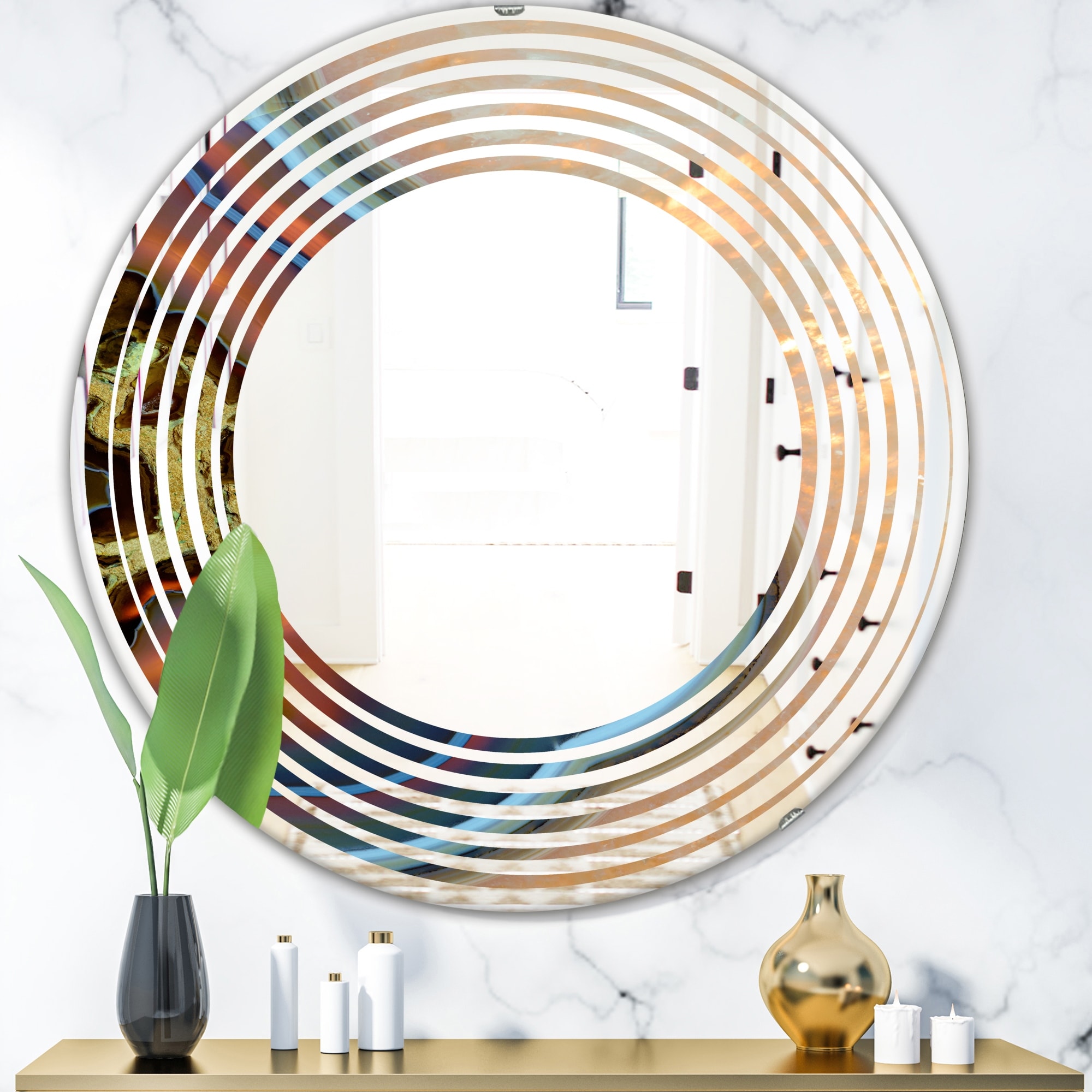 Designart 'Abstract Mineral Texture' Printed Modern Round or Oval Wall  Mirror Wave Bed Bath  Beyond 29908398