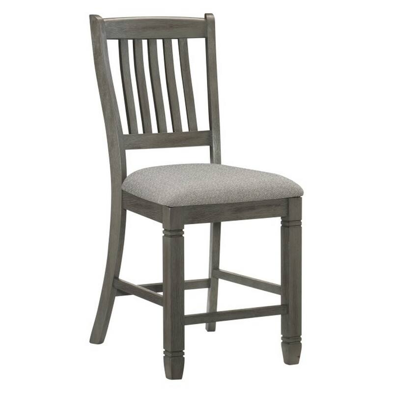 25 Inch Counter Height Chair Fabric Seat Antique Gray Wood Set of 2 - Gray