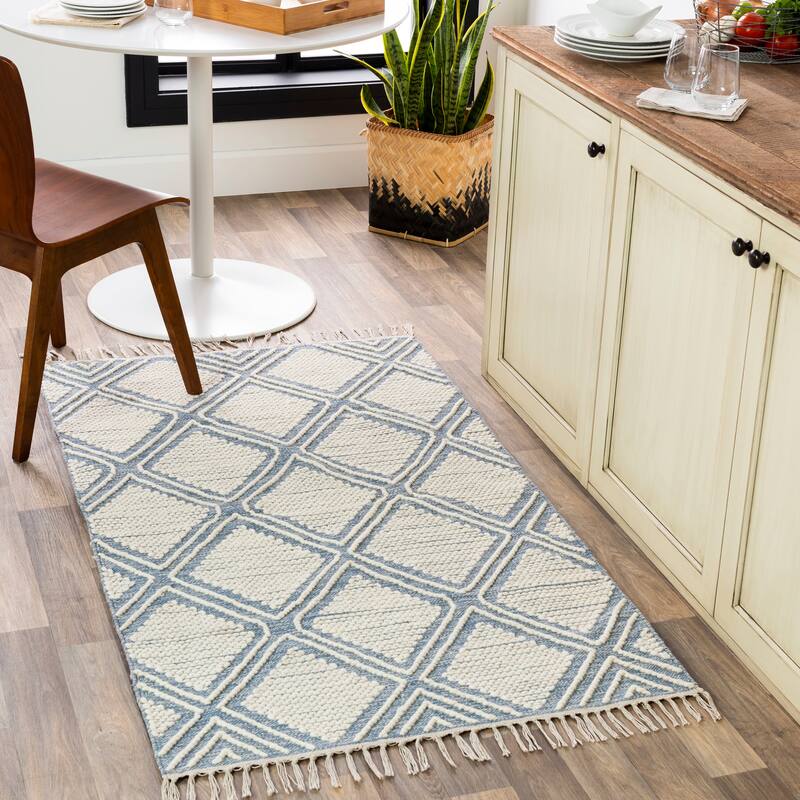 Livabliss Malia Handmade Moroccan Trellis Area Rug - Denim - 2'6" x 8' Runner