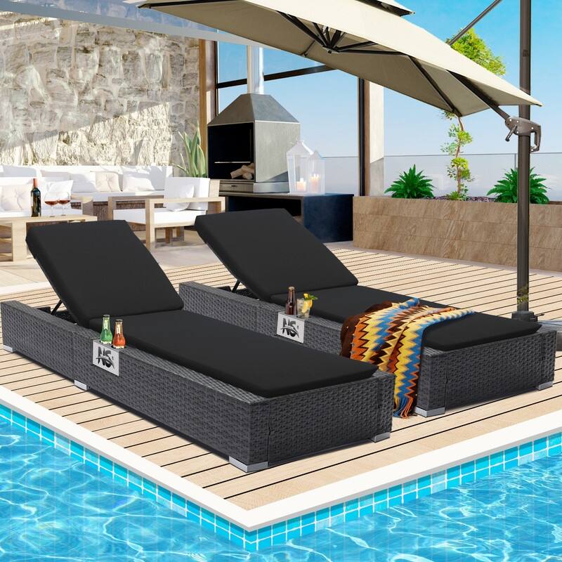 FINCATI Outdoor Patio Wicker Furniture Chaise Lounge Chair Set with Cushion Pool - N/A - Black
