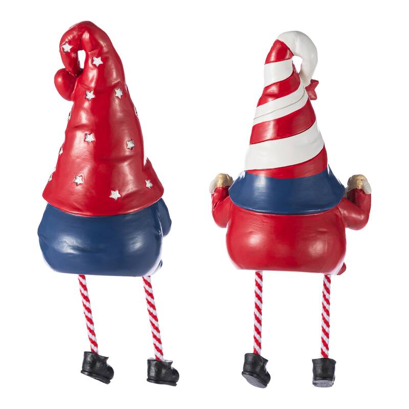 Glitzhome Set of 2 Patriotic/ Americana Polyresin Gnome with Dangling Legs Table Decor