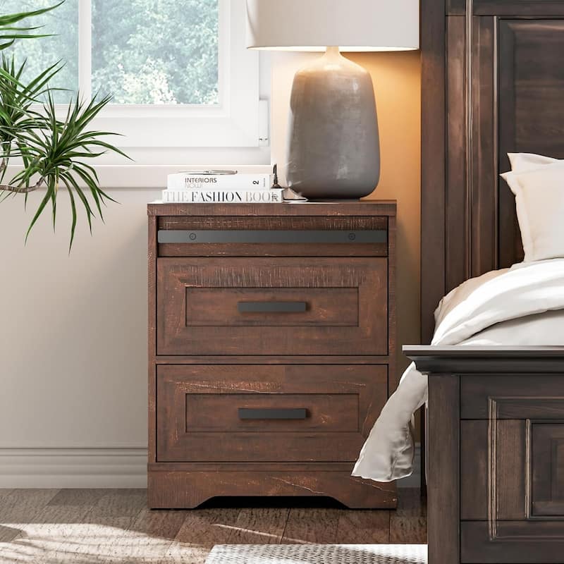 24.3-inch Tall Farmhouse Nightstand Set of 2 with Charging Station
