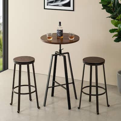 Glitzhome Industrial Wood Top Adjustable Swivel Round Pub Bar Table