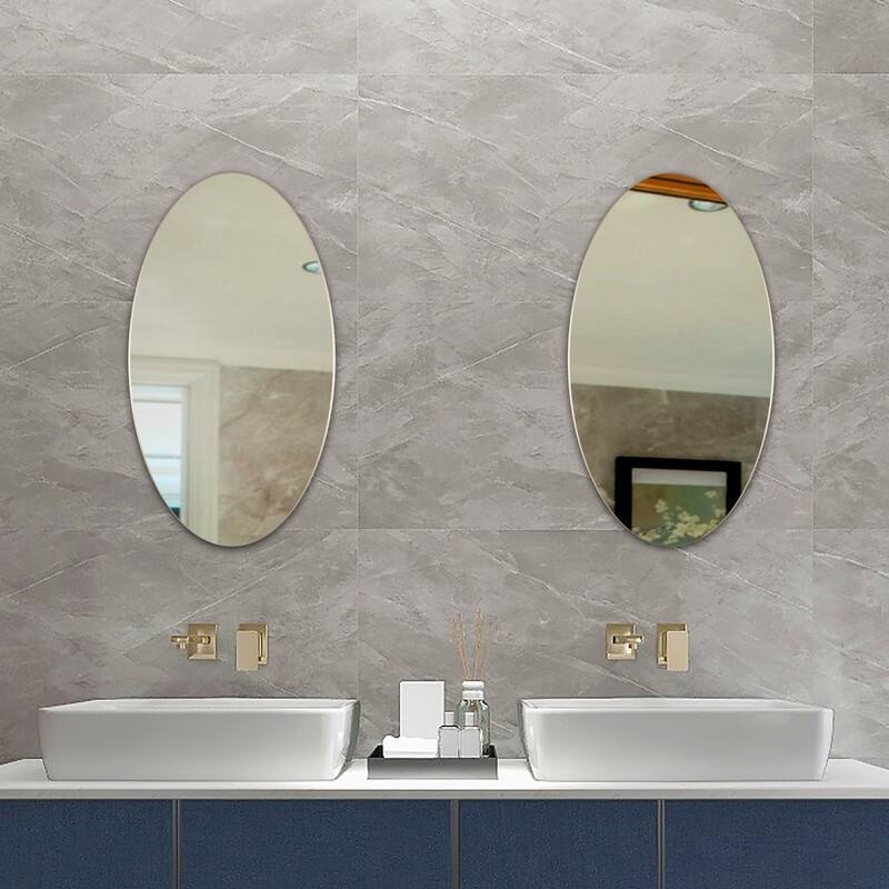 Wall-mounted Frameless Oval Mirror,25.1"Lx14.8"W - White