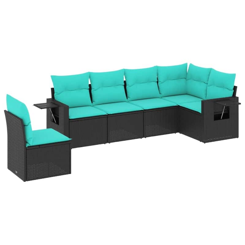 vidaXL 6 Piece Patio Sofa Set with Cushions Black Poly Rattan