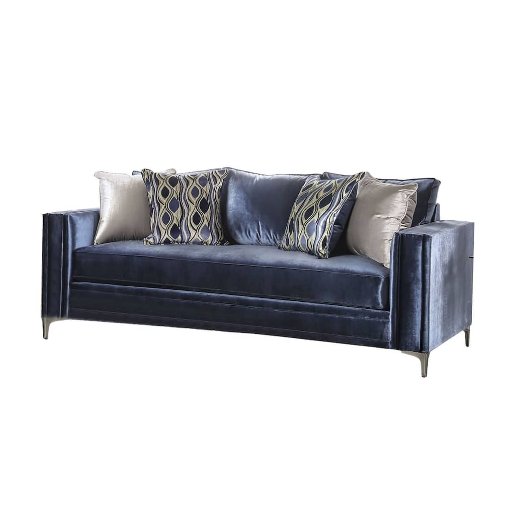 Microfiber Upholstered Sofa in Satin Blue