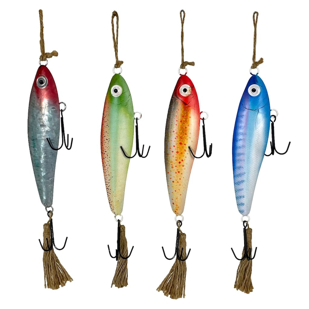 Vintage Fishing Lure Wall Hangings Set Of 4, Multicolor Nautical Art