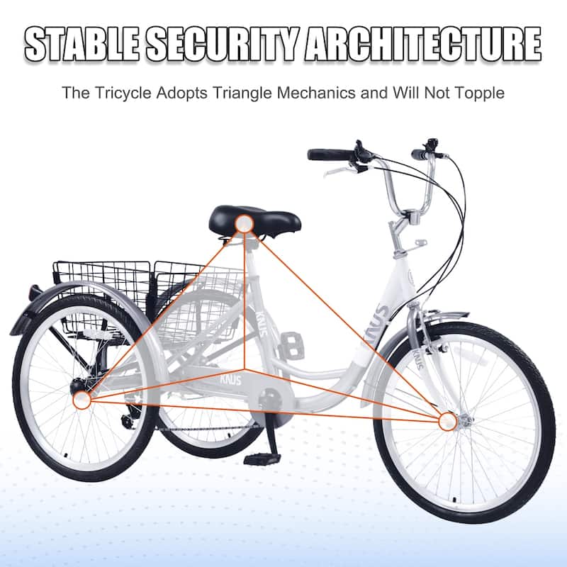 Steel 24 Inch 7 Speed 3-Wheel Bikes with Large Shopping Basket